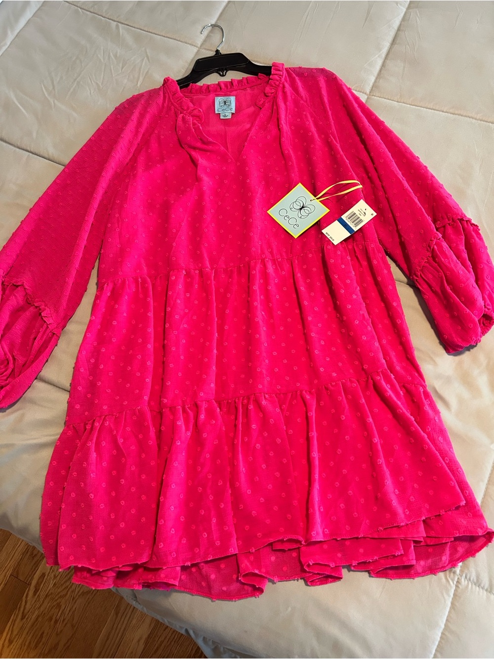 CeCe Hot Pink Tiered Swiss Dot Tunic